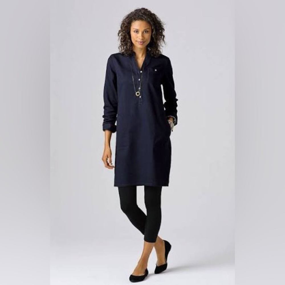 J.Jill Banded Collar Denim Shirtdress - Picture 1 of 5